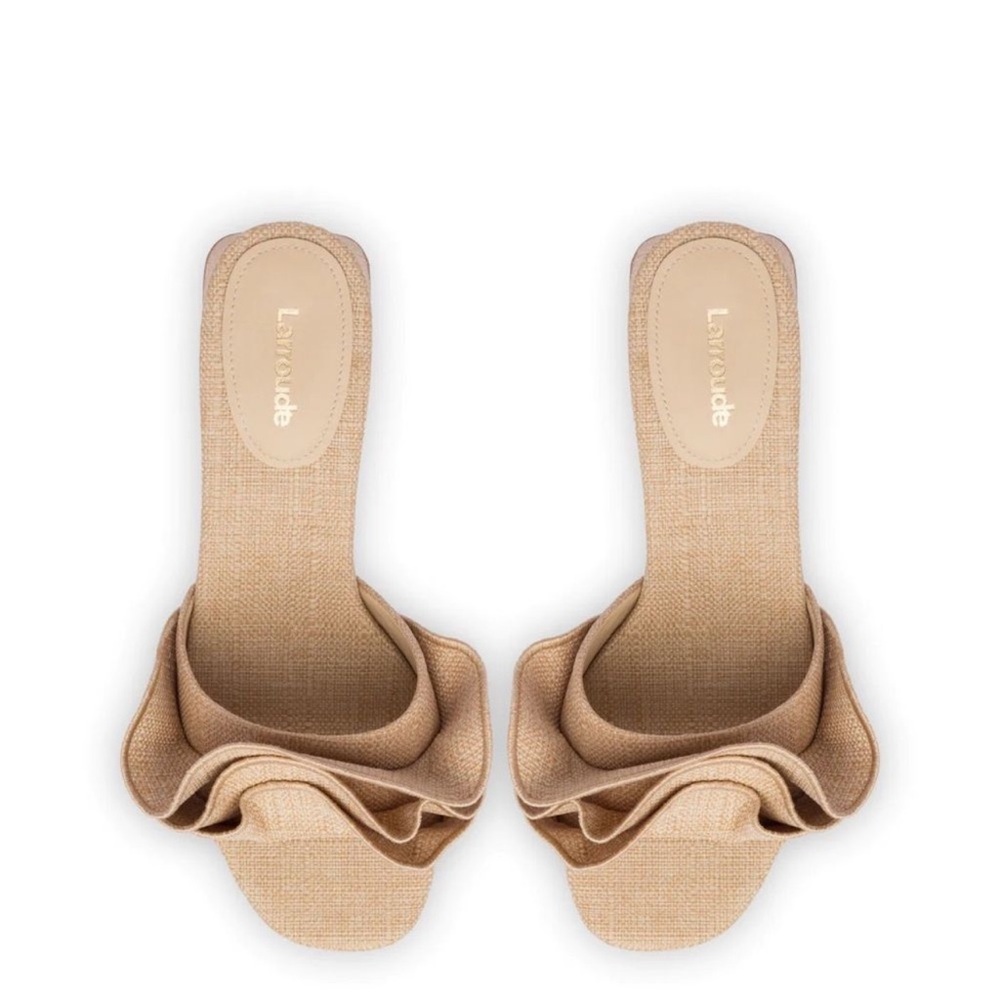 Larroude Ruffled Slide Sandals in Natural Tan - Picture 4 of 7